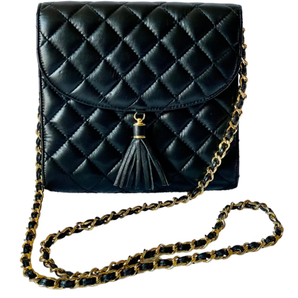 Diamond Quilted Black Leather Crossbody and/or Clutch Bag